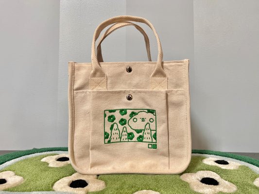 Beige Cloud Embroidered Canvas Tote Bag