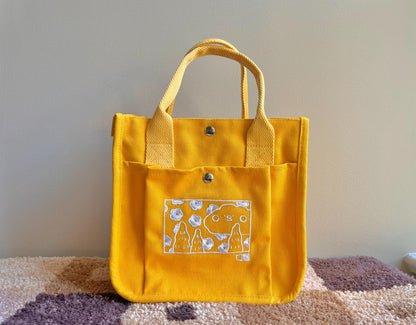 Happy Cloud Embroidered Canvas Tote Bag - Kawaii Preppy School Bag