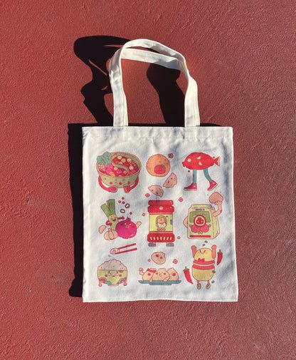 Colorful Asian Food Embroidered Canvas Tote Bag - Kawaii Bag