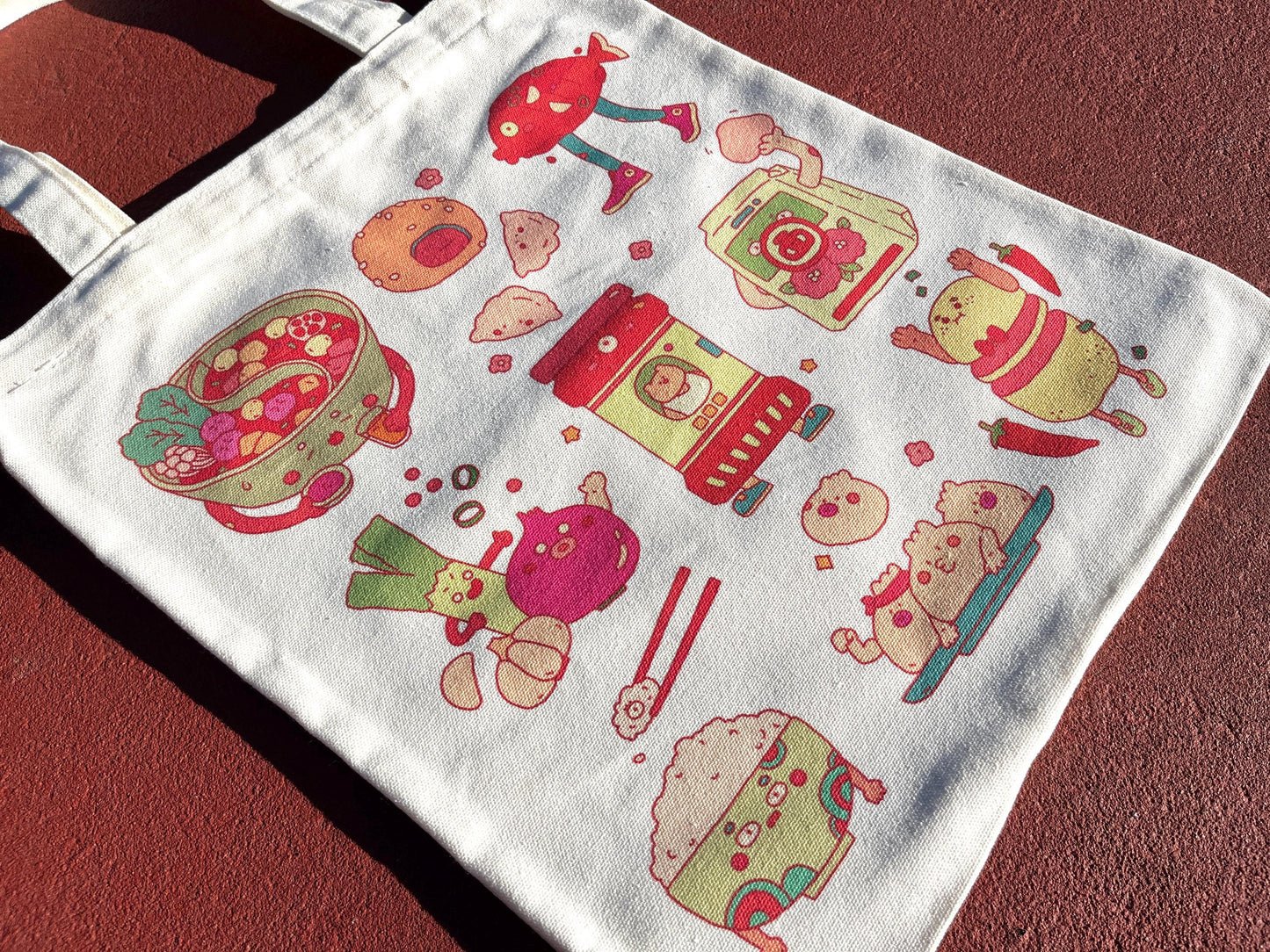 Colorful Asian Food Embroidered Canvas Tote Bag - Kawaii Bag