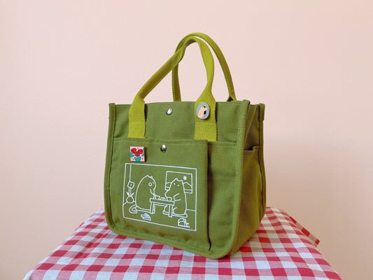 Matcha Cat Embroidered Canvas Boxy Tote 1
