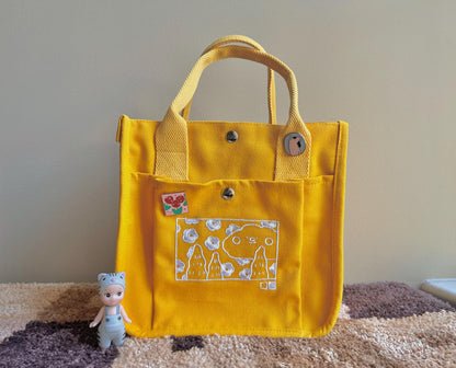 Happy Cloud Embroidered Canvas Tote Bag - Kawaii Preppy School Bag