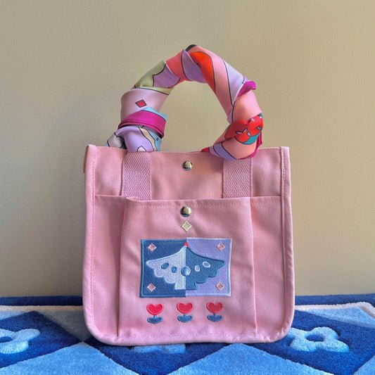 Baby Pink Bird Embroidered Canvas Tote Bag