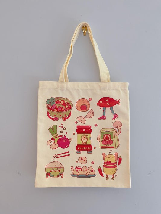 Colorful Asian Food Embroidered Canvas Tote Bag - Kawaii Bag