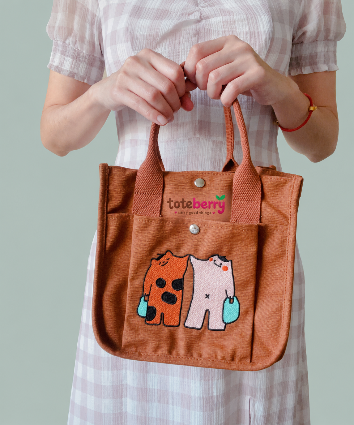 Brown Tiger Cat Embroidered Canvas Tote Bag - Kawaii Vintage School Bag
