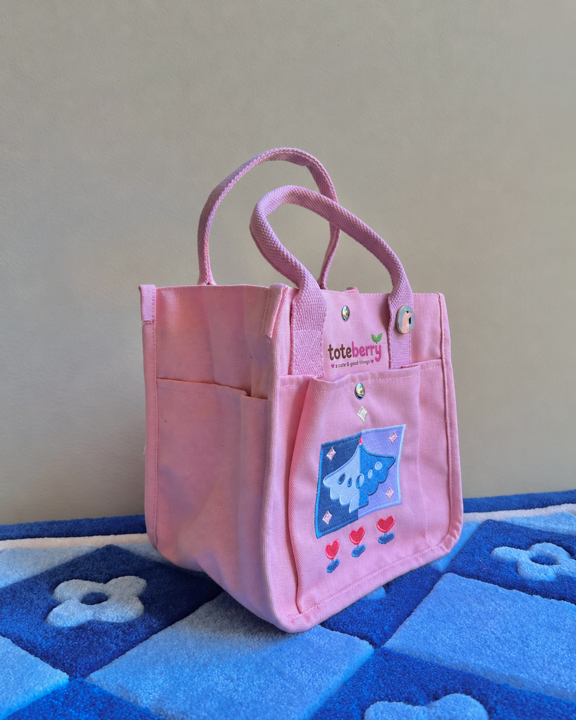 Baby Pink Bird Embroidered Canvas Tote Bag - Kawaii Aesthetic School Bag